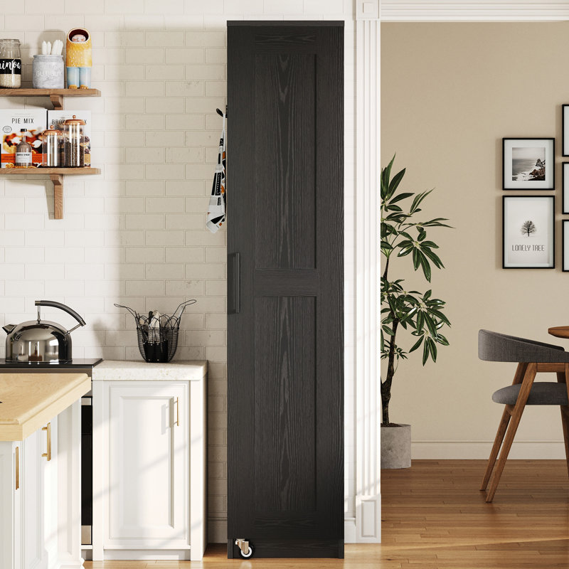 Garde-manger étroit avec 12 tablettes de rangement, armoire de rangement mince à porte simple de 72 po avec 6 tablettes réglables, support de porte et roulettes verrouillables 