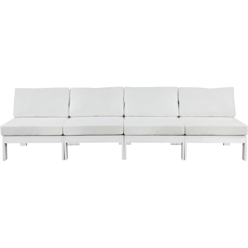 Kylis 120'' Wide Aluminum Patio Sofa with Cushions, White, White