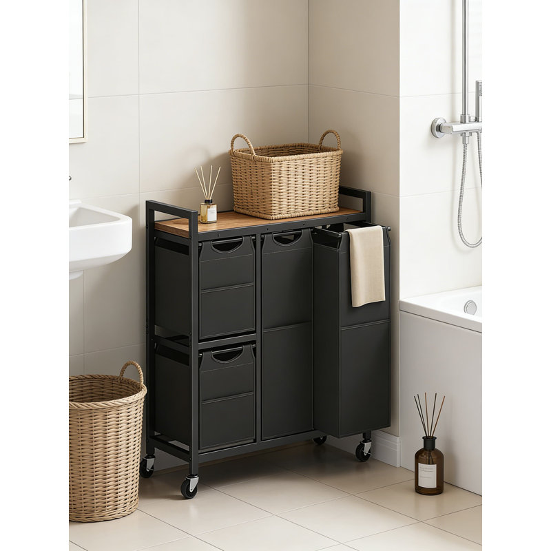 Trieur à linge à 4 sections avec sacs amovibles, roulettes et tablette de rangement - Chariot à linge robuste pour une organisation efficace des vêtements