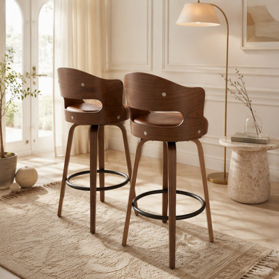 Ensemble de 2 tabourets de bar pivotants modernes avec sièges en cuir PU, hauteur comptoir de 66 cm, parfaits pour les îlots de cuisine et les bars.