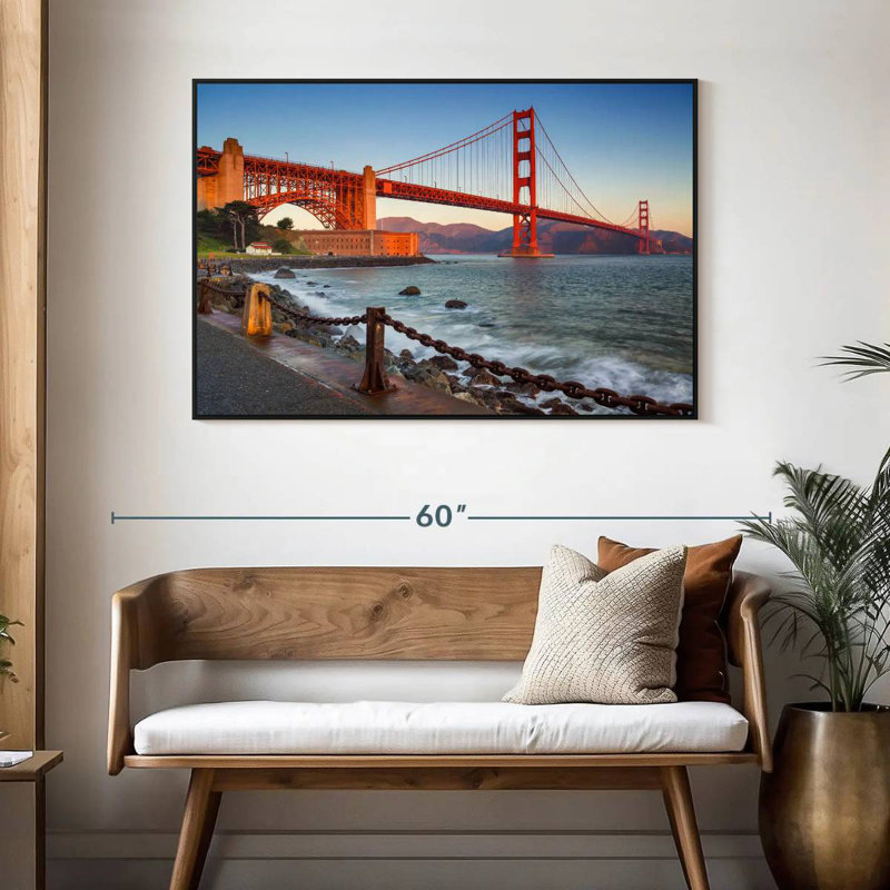 Golden Gate Bridge Waters, 46 po x 31 po, Cadre flottant noir