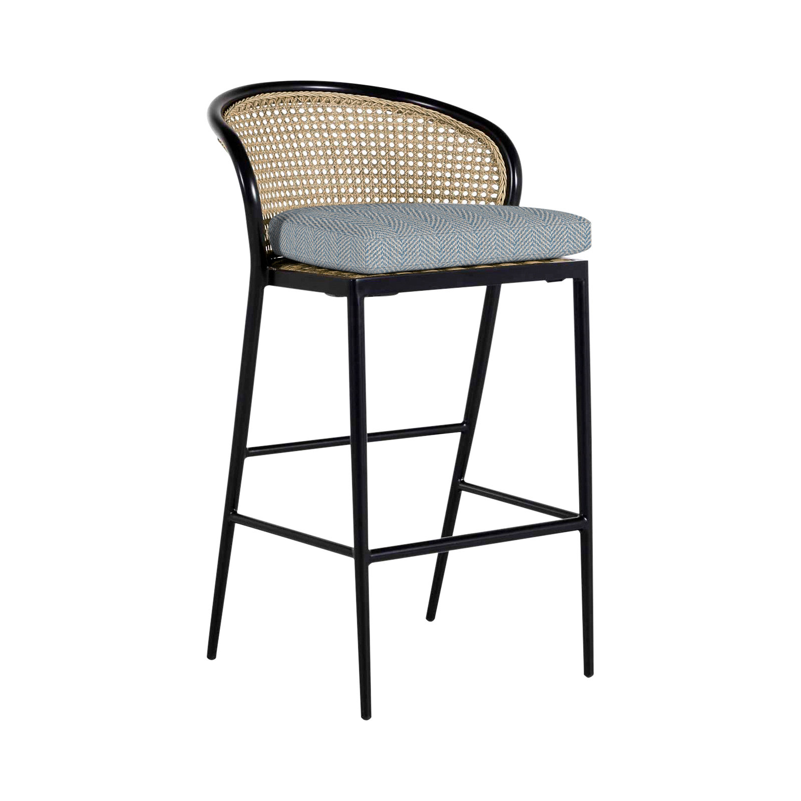 Havana Cane N-Dura Resin Wicker Outdoor Counter Stool 24 in., No Welt, Black/Natural Resin, Perigold Etta Vapor