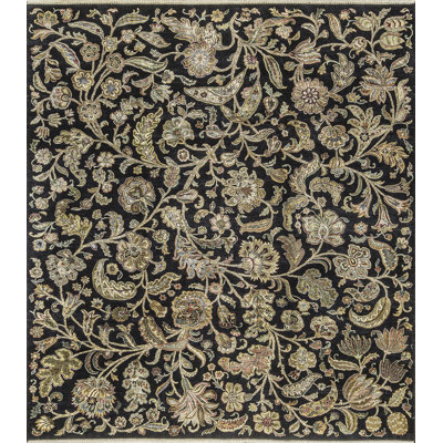 Tapis noir et ivoire de haute qualité noué à la main