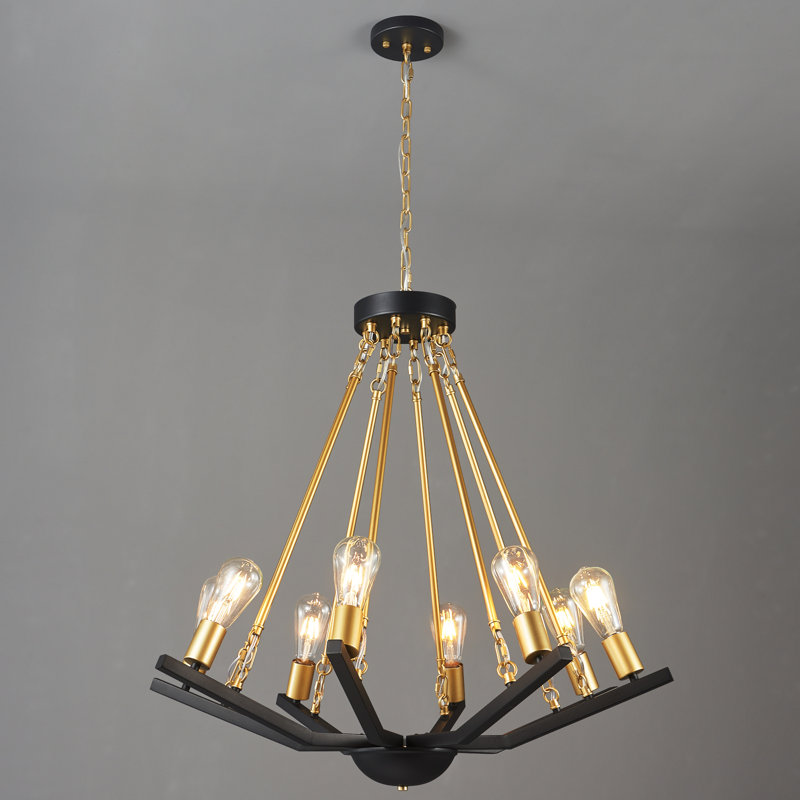 Lustre rustique industriel en fer noir et doré de style campagnard pour salle à manger, 8 lumières