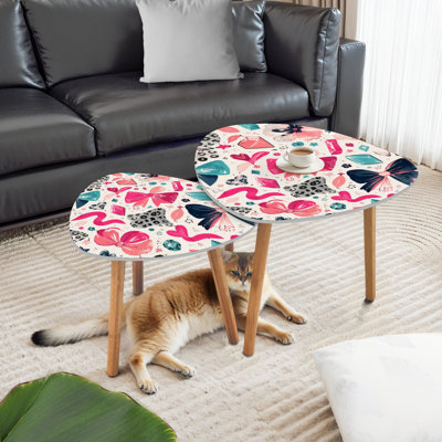 Triangle Nesting Coffee Table Set of 2 hand drawn fashion girls Colourful modern teenagers graffiti elements End Table Modern Minimalist Side Table Set for Living Room Bedroom