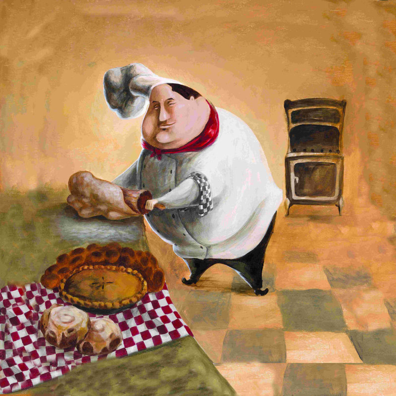 Chef cuisinier, impression sur toile tendue, L 12 po x H 12 po