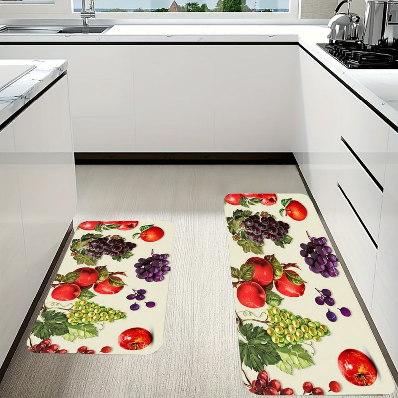 Tapis de cuisine aquarelle à fruits pour entrée, ensemble de 2, rouge, vert, beige