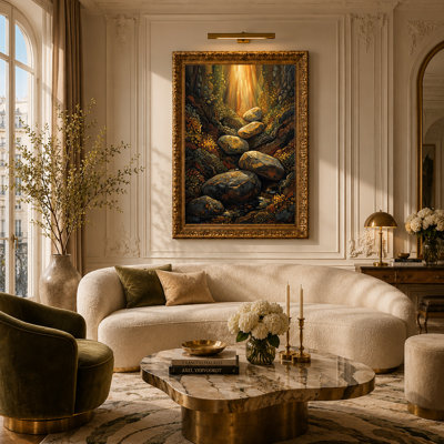 Art texturé, "Textured Rocks in Sunlit Stream Forest"