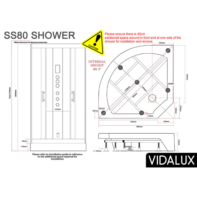 Vidalux SS80 Quadrant Steam Shower Enclosure, White