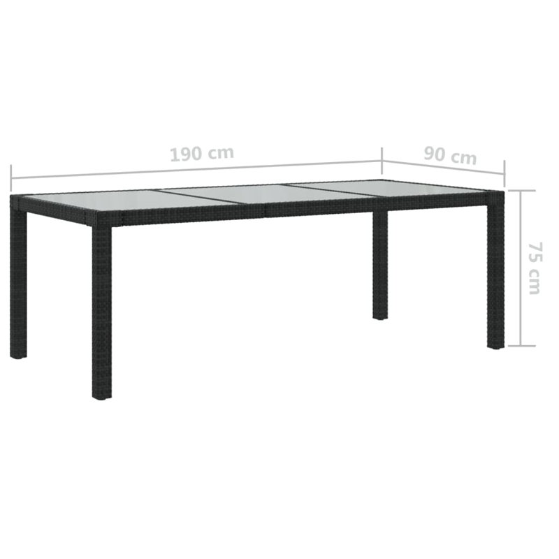 Hardass Rectangular Glass Outdoor Patio Table - 190 cm W 90 cm D, Grey