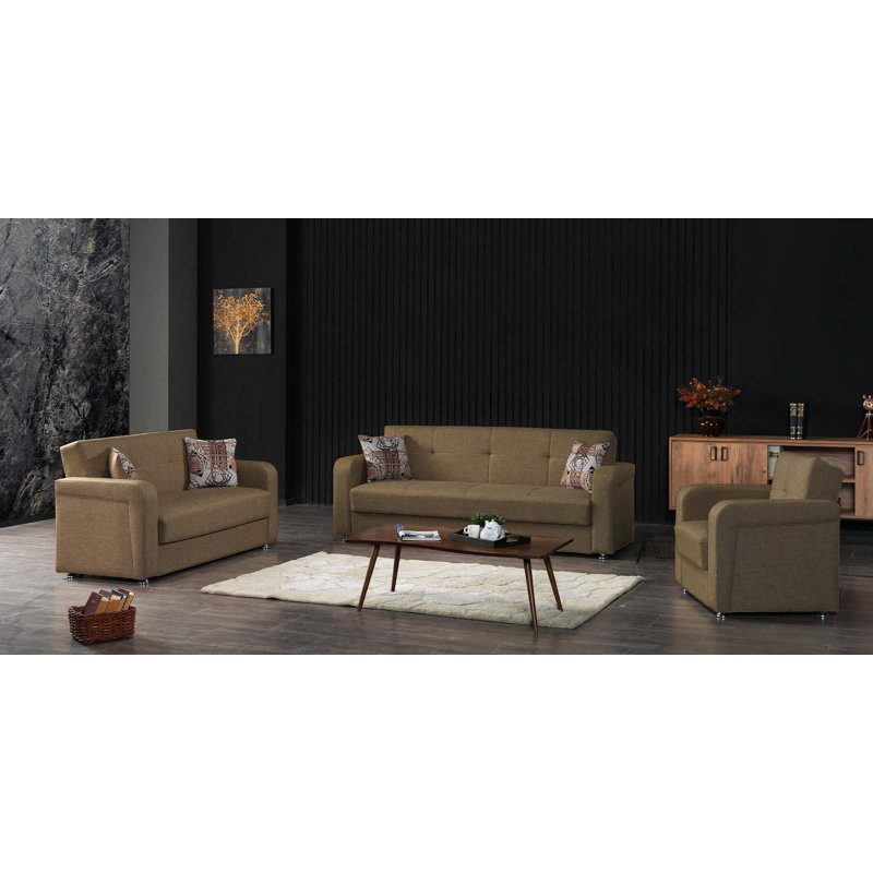 Ferrara Twin 27.6'' Upholstered Tufted Convertible Sofa, 39.5" H x 71.71" W x 39.5" D, Brown Chenille