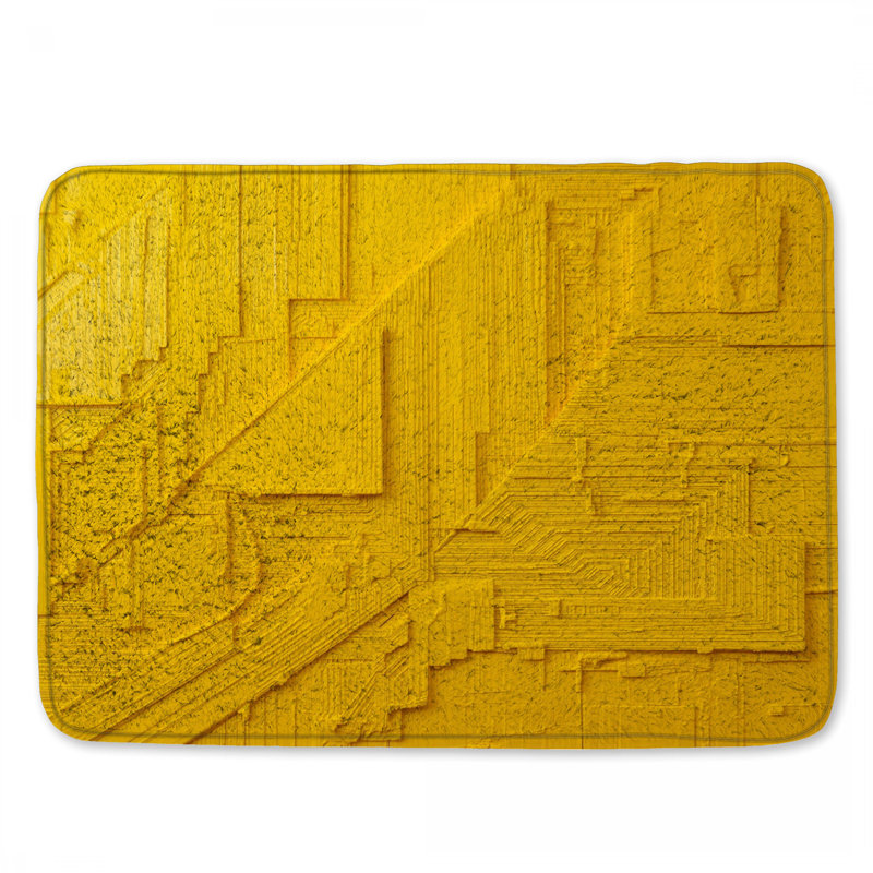 Yellow Textured Geometric Bath Mat, 34in W x 21in L
