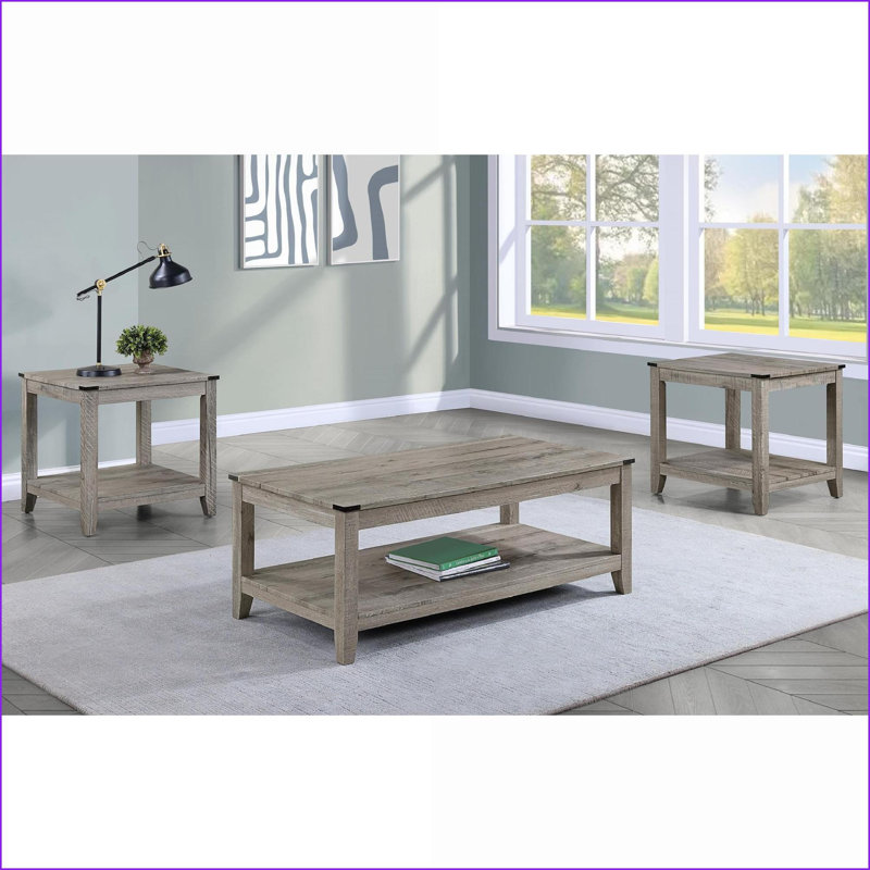 Ensemble de tables basses rustiques gris et brun en bois 3 pièces pour le salon, facile à assembler