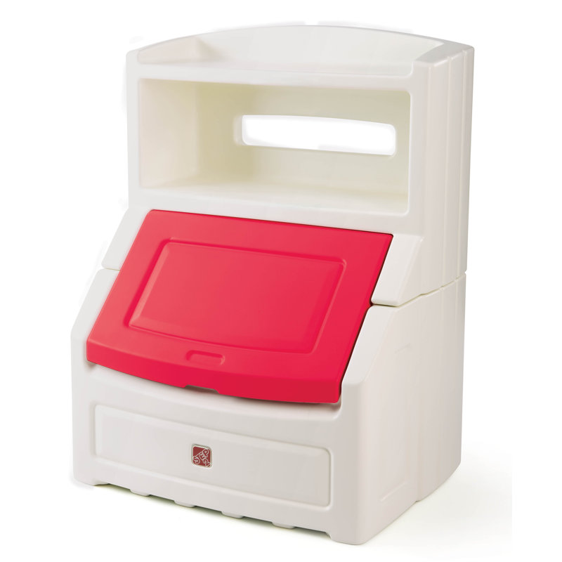Step2 Lift and Hide Bookcase Toy Box, White/Red