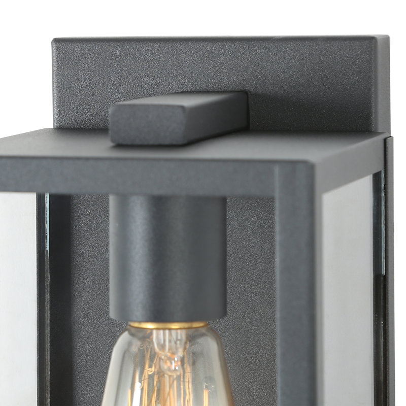 Eswin Black Outdoor Wall Sconce Rectangular Patio Lantern Light with Clear Glass Shade