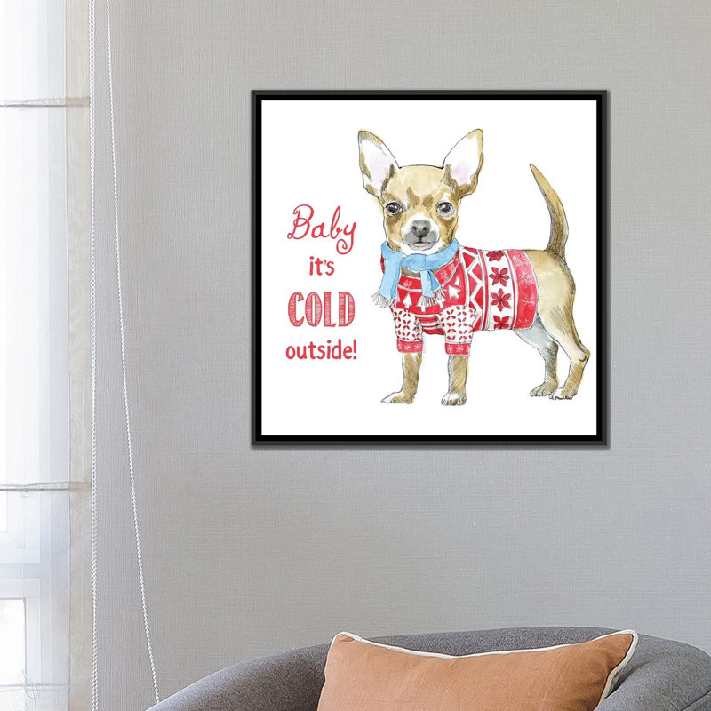 « christmas glamour pup i », impression sur toile, H 18 po x l 18 po x P 1,5 po, Toile avec cadre noir, Pas de tapis