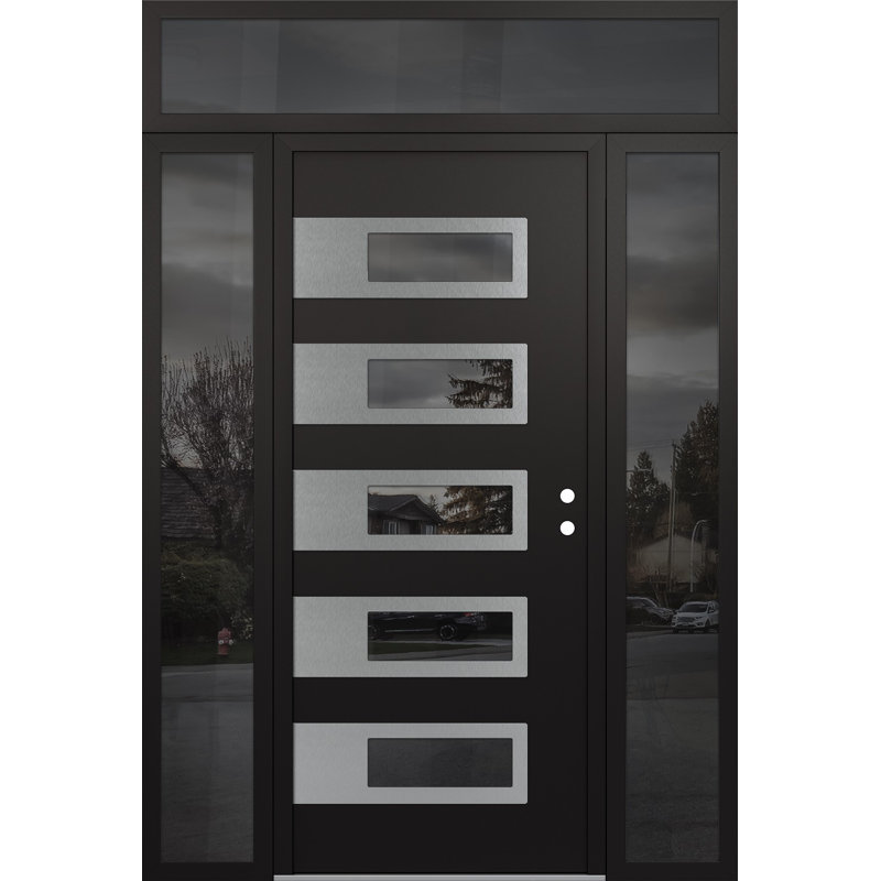 D3 64 po. X 96 po Panneau en verre argenté noir et noir avec 2 portes latérales et porte d'entrée avant en verre