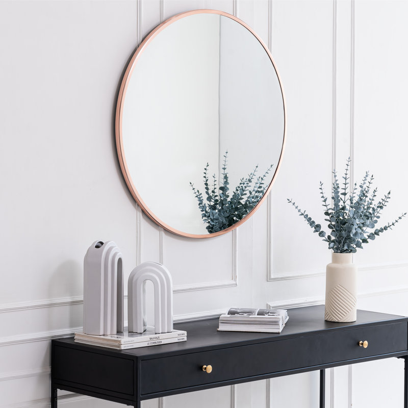Nelson 30-Inch Round Metal Wall Mirror, Rose Gold
