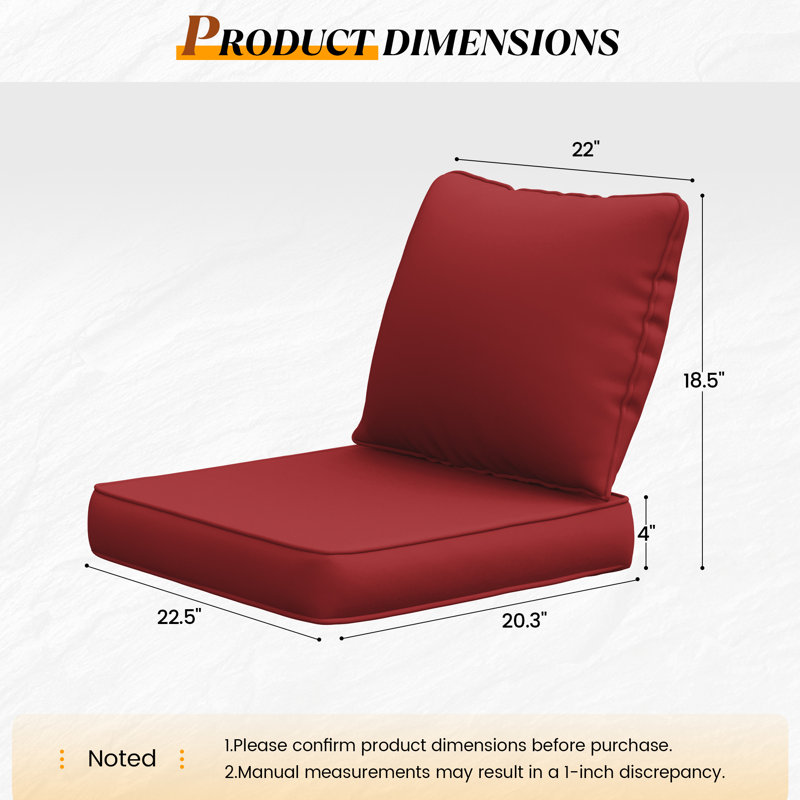 Outdoor 4" Thick Replacement Cushion Set – 4 Seat Cushions, 4 Back Cushions, Wine