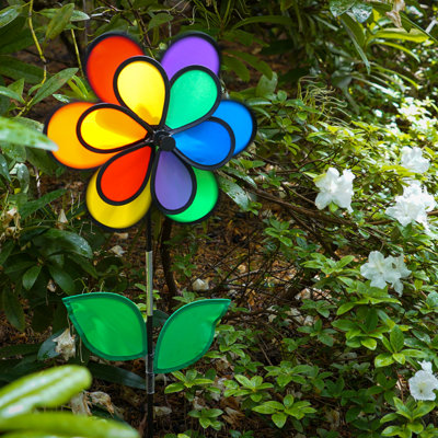Double fleur arc-en-ciel 14 "avec feuilles