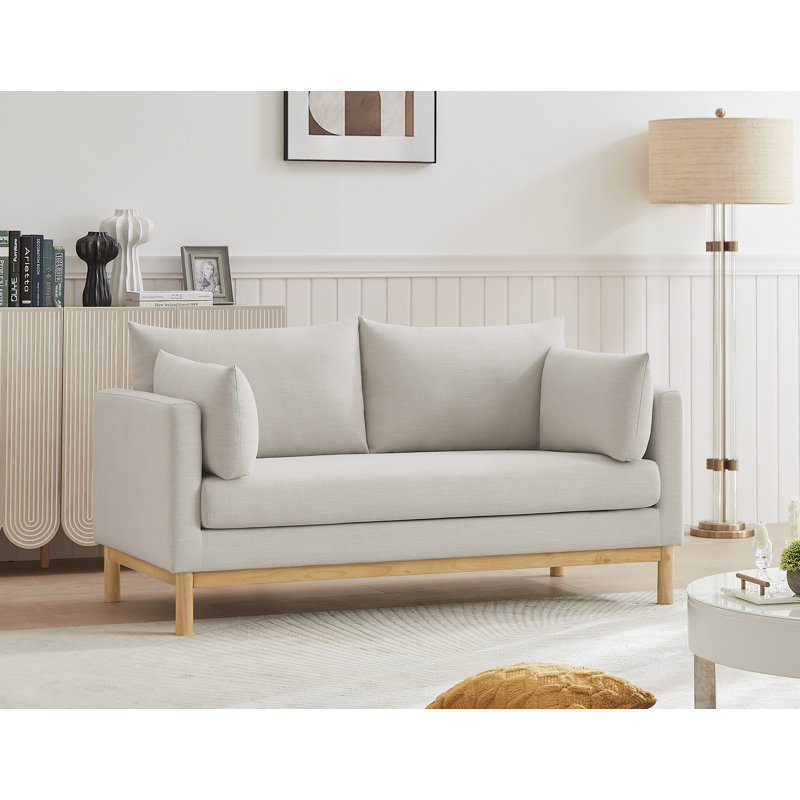 Causeuse Langham Lewellen, Tissu beige texturé en lin