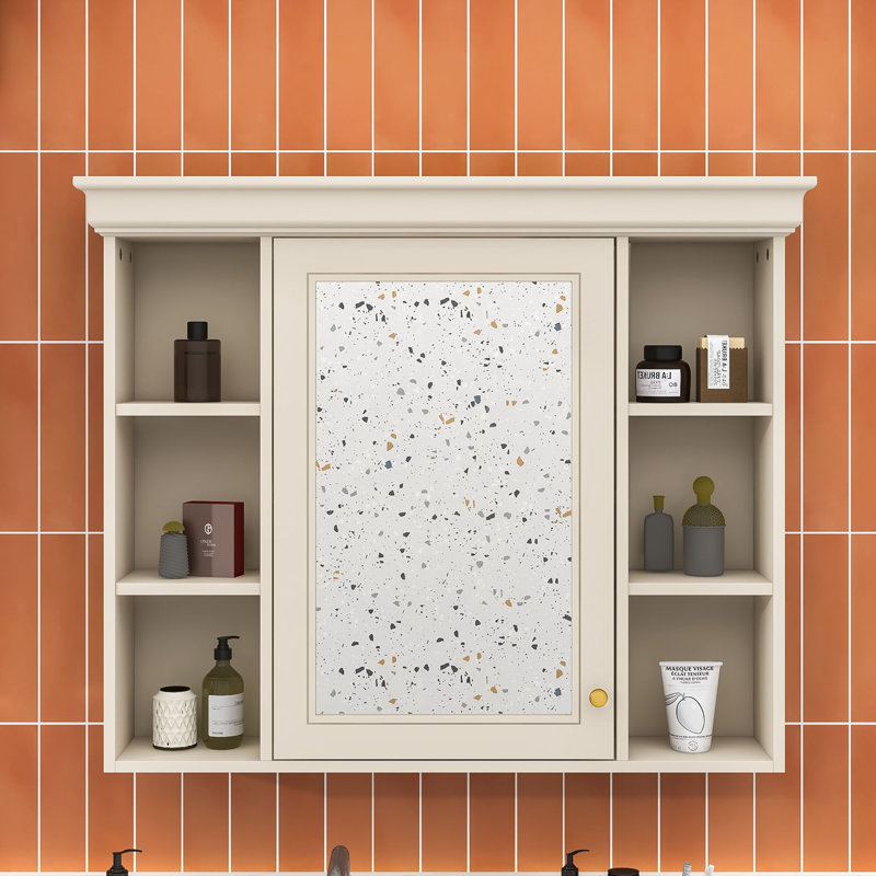 Armoire de rangement murale élégante avec porte miroir, Beige-crème