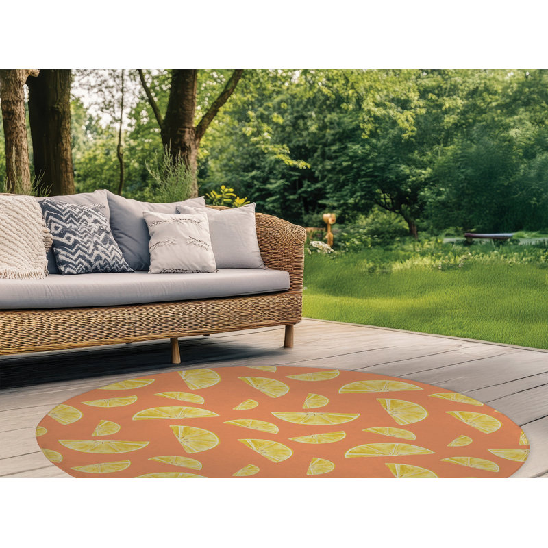 Summer Lemon Outdoor Rug, Round 5'