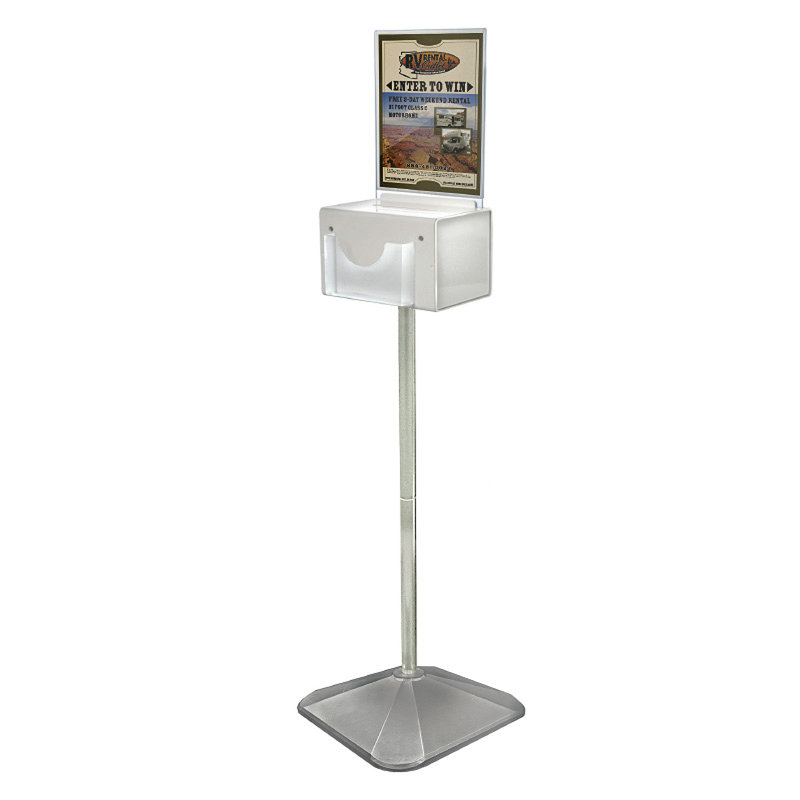 White Acrylic Lottery Box with Pocket and Pedestal Stand