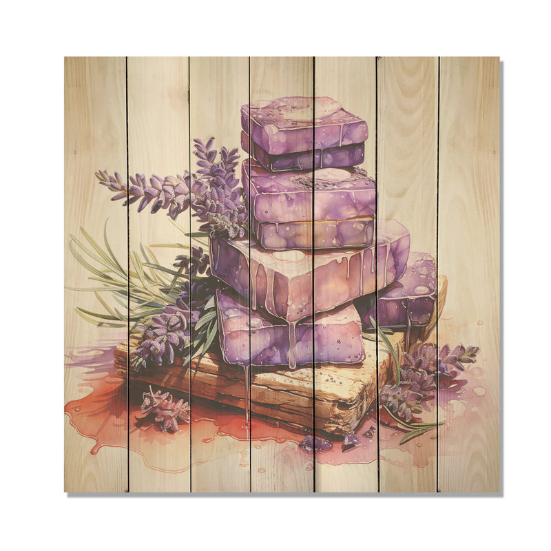 Mauve lavande Batjhroom II - lavande sur bois, H 15 po x l 15 po