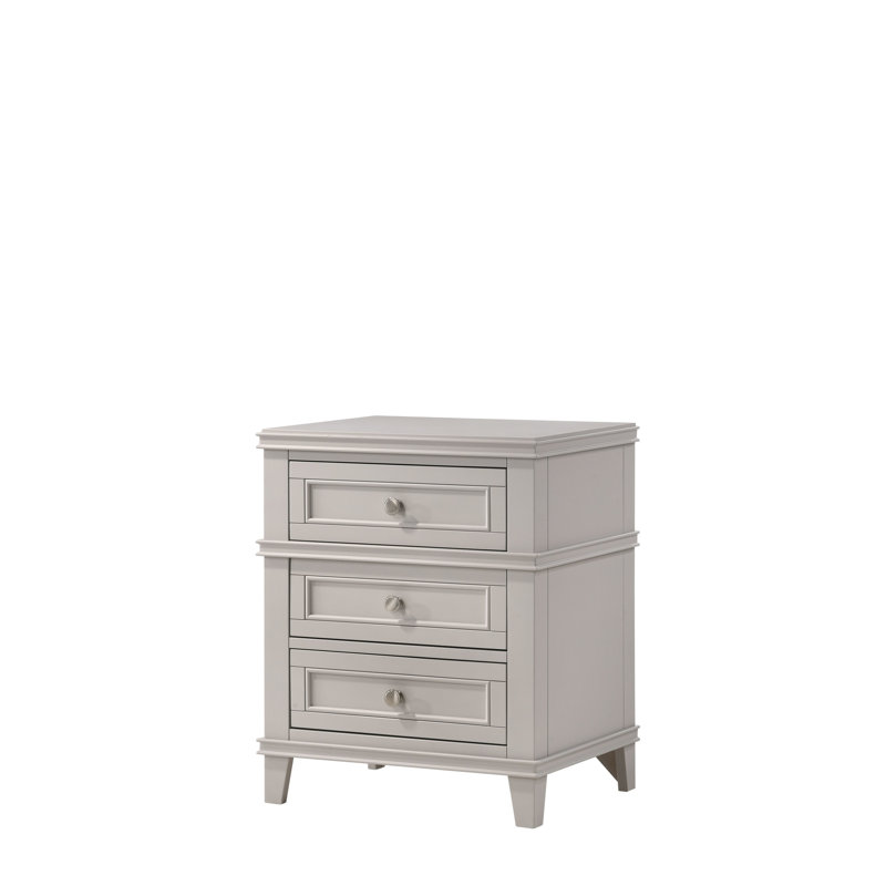 Table de chevet 3 tiroirs avec port - installation en bois massif gris 3