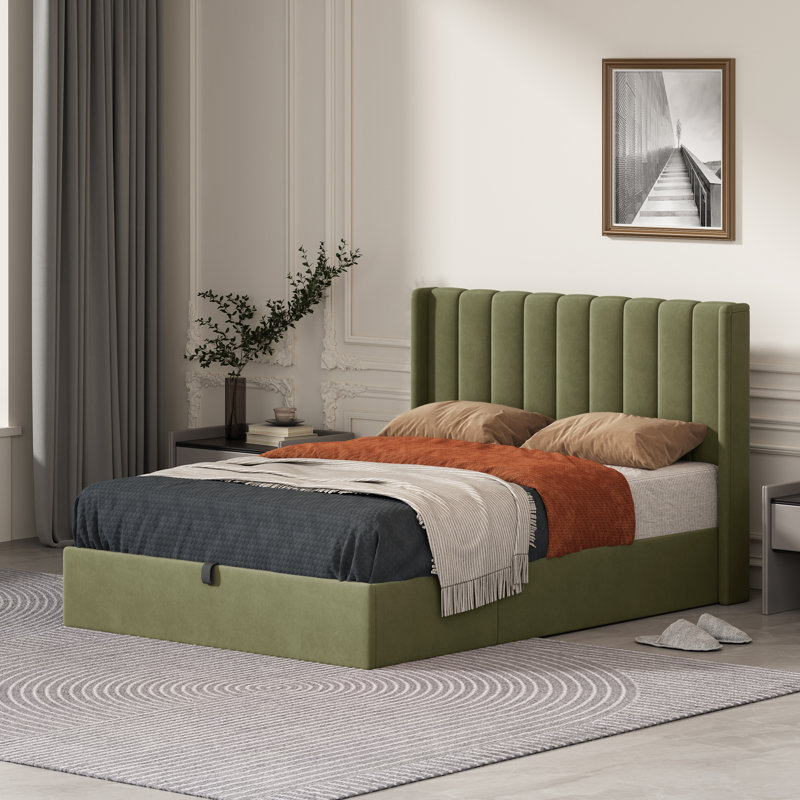 Lit plateforme avec rangement Daizia, Double, Pistache