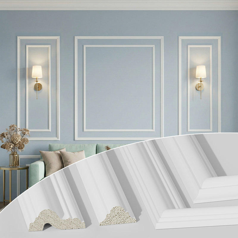 Pre-Cut Wall Molding Kit – 6-Frame Layered Wainscoting Panel Set - Paintable PS Wall Trim for Full Wall Accent, DIY Decor For Living Room, Bedroom, or Dining Room，Adhesive Installation