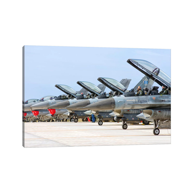 Line-Up Of Hellenic Air Force F-16 Aircraft by Giovanni Colla - Wrapped Canvas Print, 20.32 cm H x 30.48 cm W