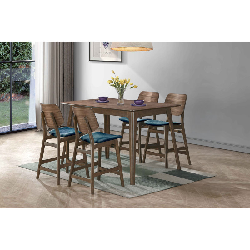 Ensemble de table de comptoir en bois 5 pièces Gannaway, 36.02" H x 59.06" W x 35.4" D, Vert/brun, 5 pièces: table, 4 chaises