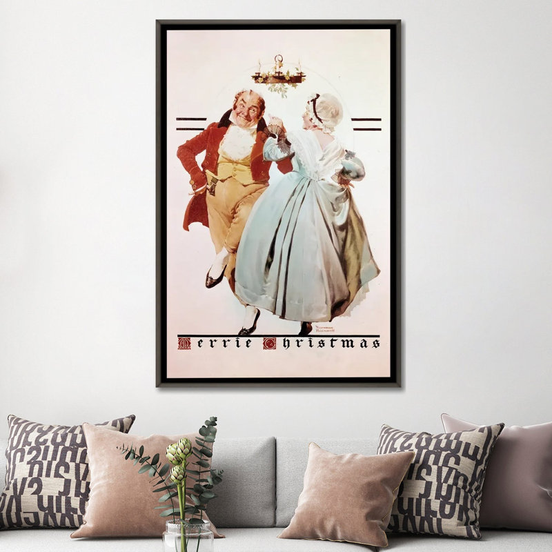 «Couple Dancing Under Mistletoe», reproduction d'art sur toile encadrée, H 60 po x l 40 po, Gris
