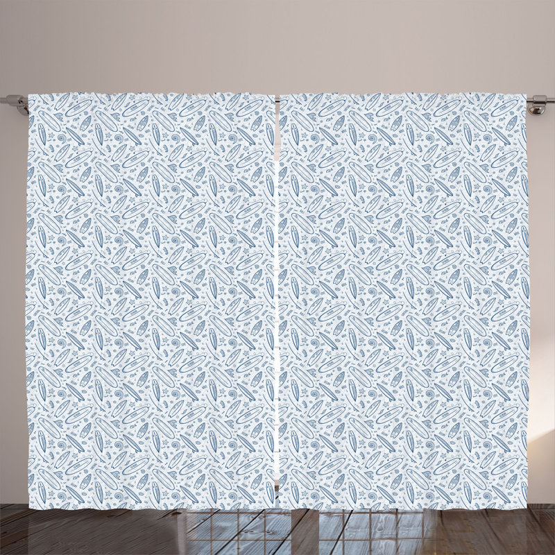 Rustic curtain, doodle summer, petrol blue -gray