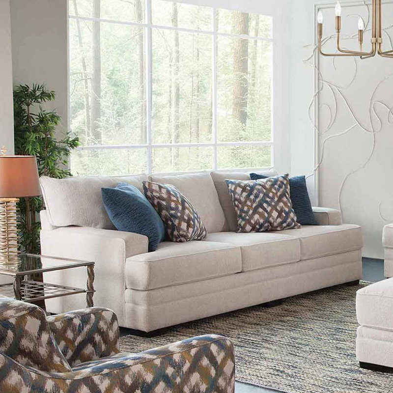 Terrin Upholstered Sofa, Orlando Snow, 40.5" H x 101.5" W x 44" D, 3