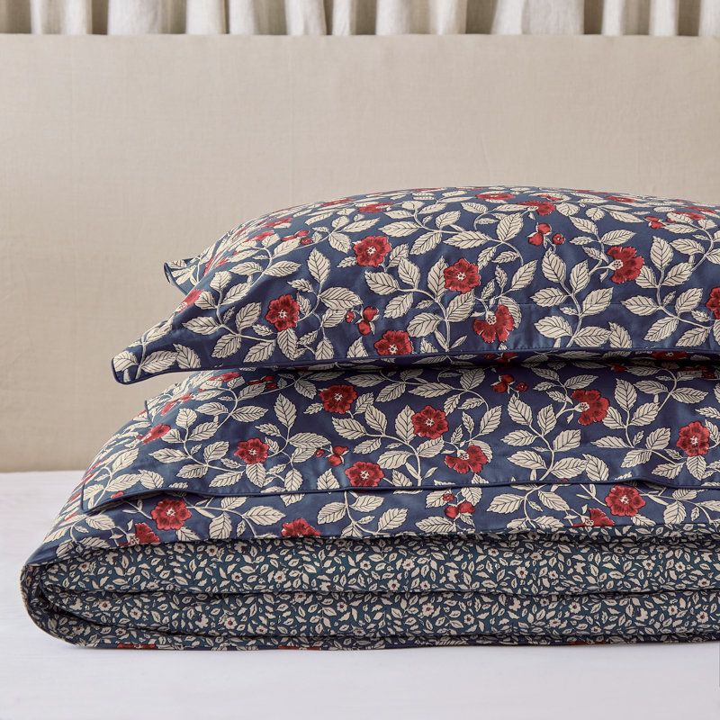 Grove Floral Cotton Duvet Cover Set, King Size Duvet Cover + 2 Pillowcases