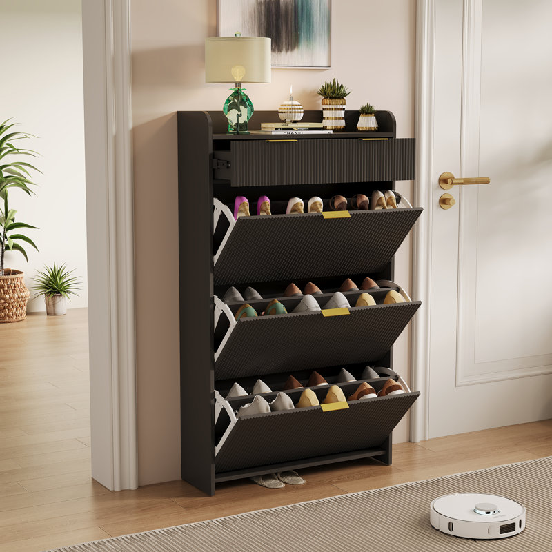 20 Pair Shoe Storage Cabinet, Black