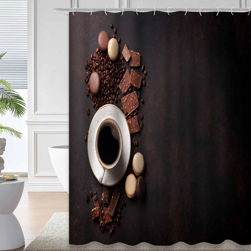 Rideau de douche imperméable avec 12 crochets Vintage Coffee, L 72 po x l 84 po