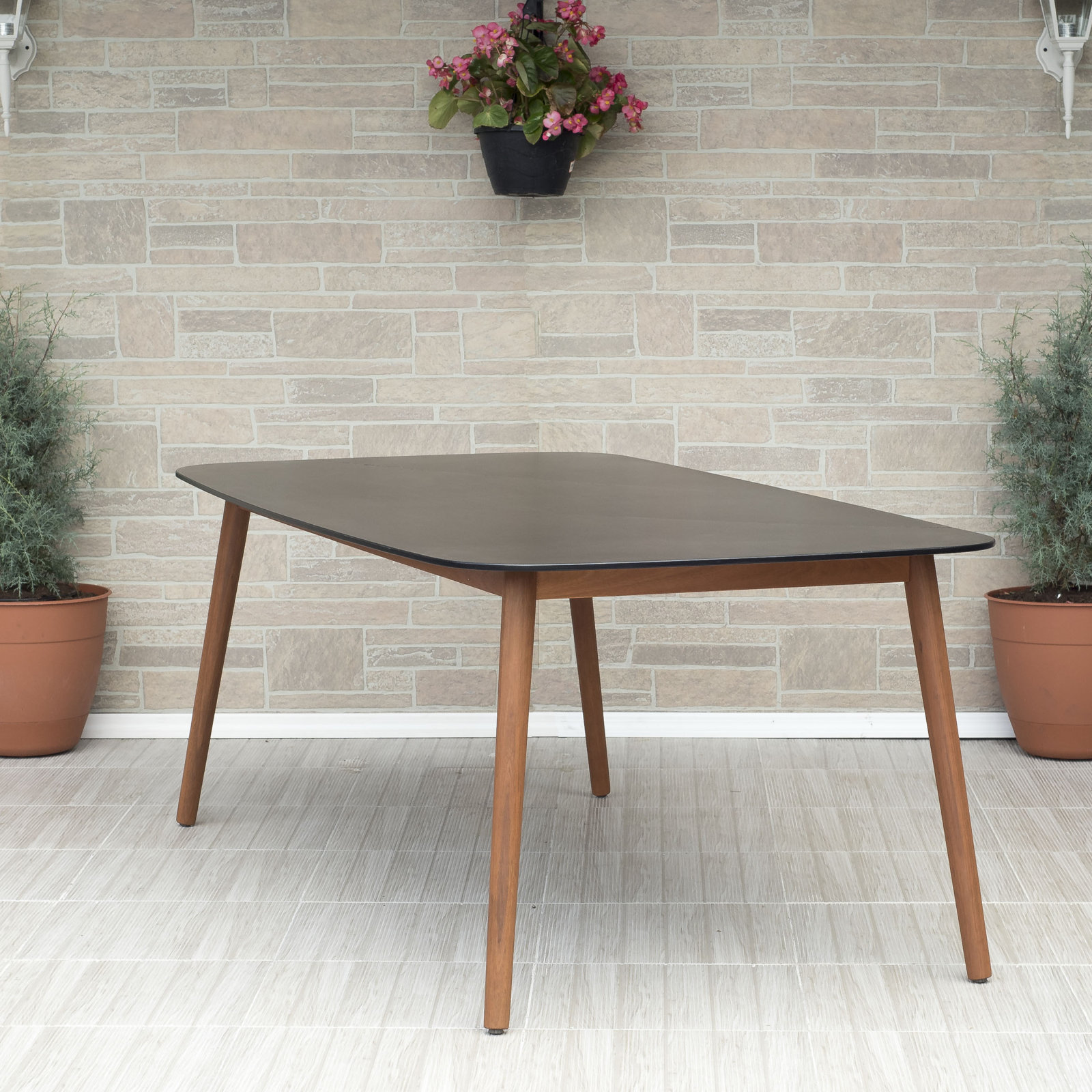 Alyisa 75 " Eucalyptus Patio Dining Table, Black