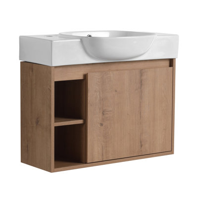 Meuble-lavabo mural 26 po avec lavabo en céramique blanche et porte à fermeture en douceur, emballage KD