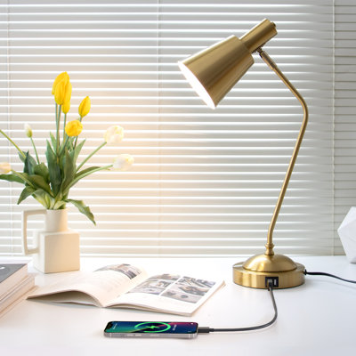 Lampe de bureau 22 "à interrupteur tactile doré noir avec port USB