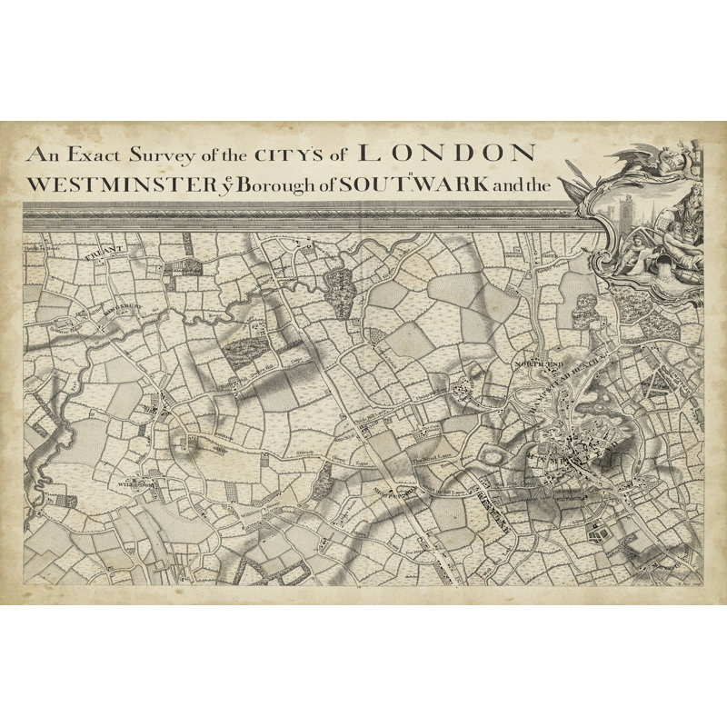 Map Of London Grid II - Wrapped Canvas Print, 51cm H x 76cm W
