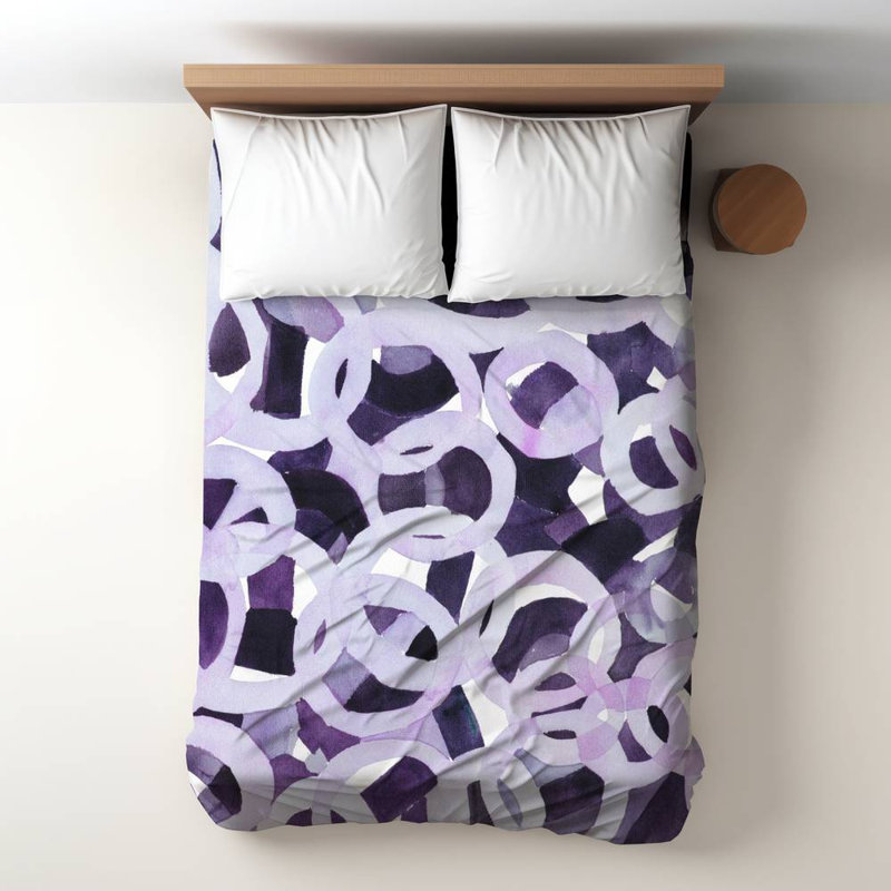 Polyester Sateen Duvet Cover, Twin Duvet, Blue Abstract Purple Circles