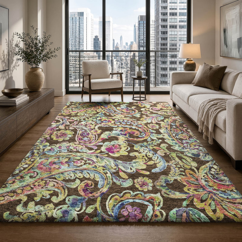 Tapis cachemire ADS834 de qualité supérieure lavable à la machine Dream, Chocolat, 10 pi x 14 pi