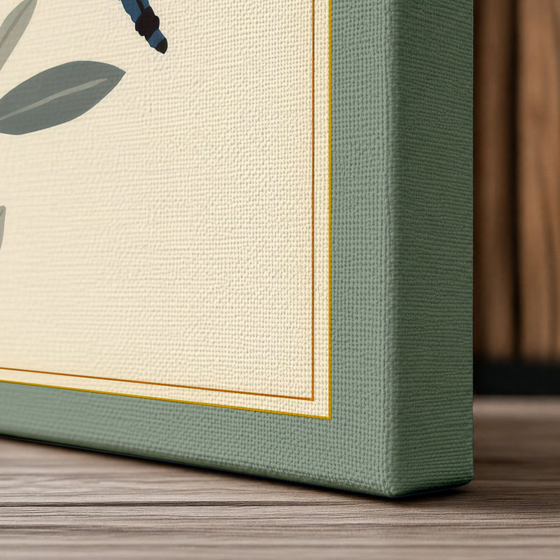 Dragonfly and Seedpod Japandi - Wrapped Canvas, 18x12 - 45.7 x 30.5 cm, Sage Border