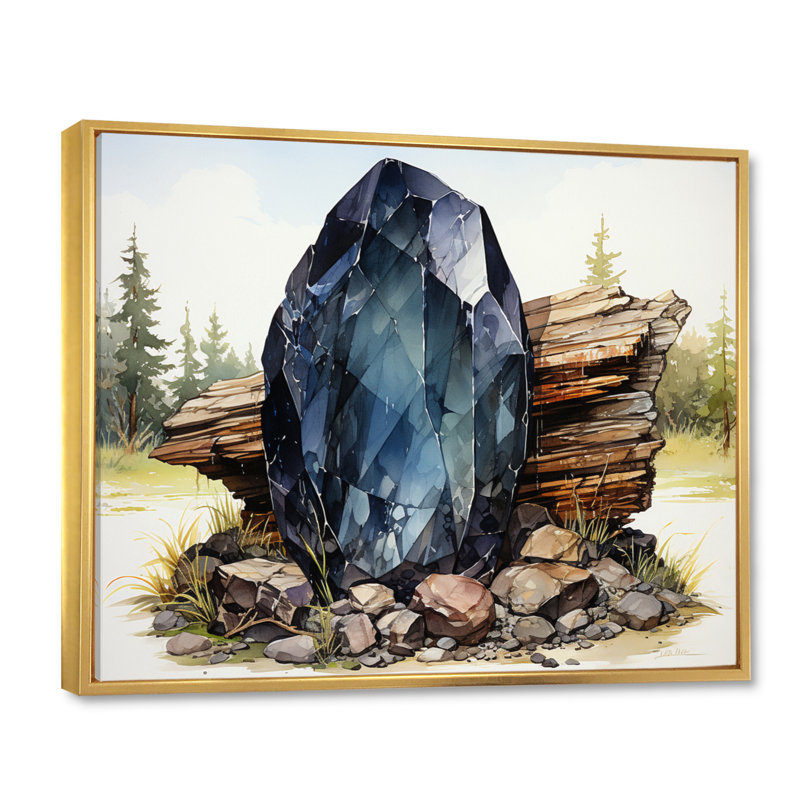 Hématite sarcelle brun sarcelle sur toile, Cadre flottant doré, H 16 po x l 32 po x P 1 po