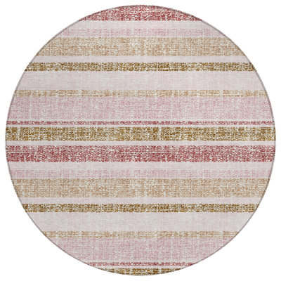 Machine Washable Indoor/Outdoor Xhevrie Pink Rug