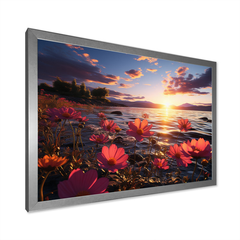 " Wildflowers Field Sunset ", 12" H x 20" W x 1" D, Silver Single Picture Framed